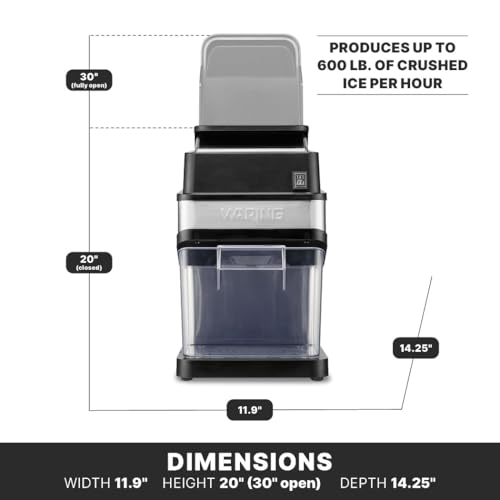 Image of Waring Commercial Ice Crusher Machine, 600 lb /hr Heavy-Duty Ice Crusher for Bars, Restaurants, Cocktails & Seafood Displays, Stainless Steel, WIC50
