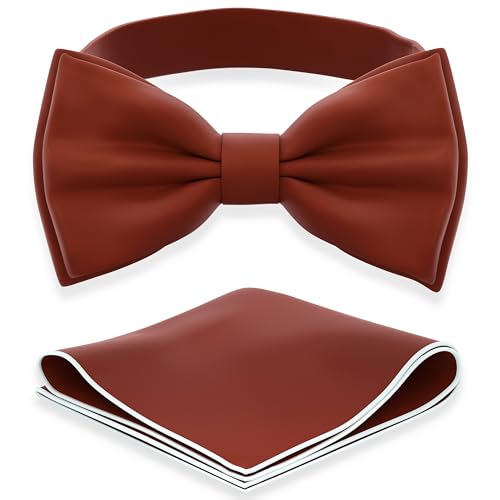 Image of Adam Young Men's Bow Ties with Handkerchief Pre-Tied Style Formal Satin Classic Bowtie for Tuxedo Faux Silk