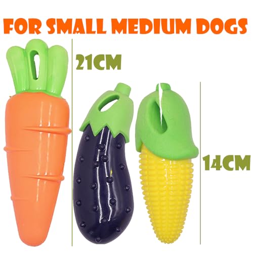 Unzerstörbares Kauspielzeug für aggressive Kauer, quietschendes Zahnspielzeug für mittelgroße und große Hunde, Gummi-Karotte, Mais, Aubergine, 3 Stück