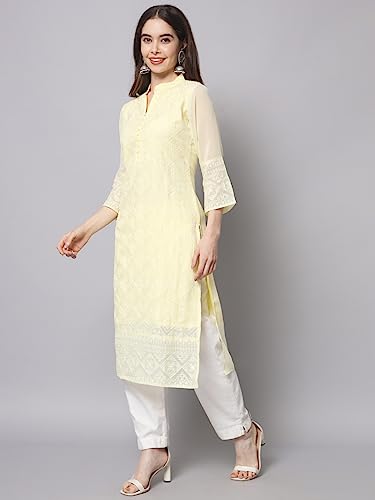 Image of Ekasya Women's Georgette Embroidered Work Kurta with Notch Neck 3 /4 Sleeves Straight Cut Calf Length | E1547