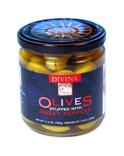 Divina tarros de aceitunas rellenas de Sweet Peppers, 7.8-ounce (3unidades)
