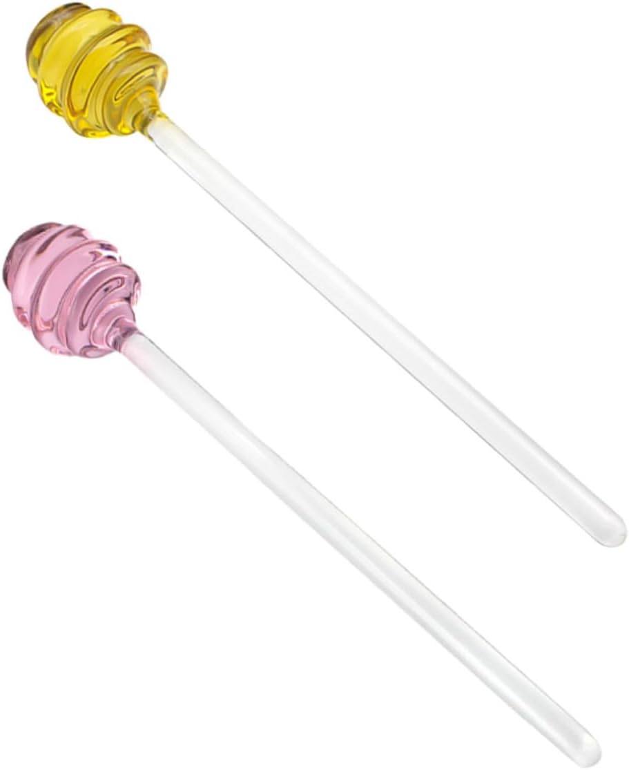 2pcs Reusable Glass Honey Dipper Sticks Long Handle Honey Stirrer for Mixing Jam and Syrup Kitchen Tool for Jars and Tea