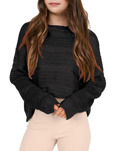 Image of Girls Pullover Sweater Crewneck Long Sleeve Solid Soft Knit Sweater