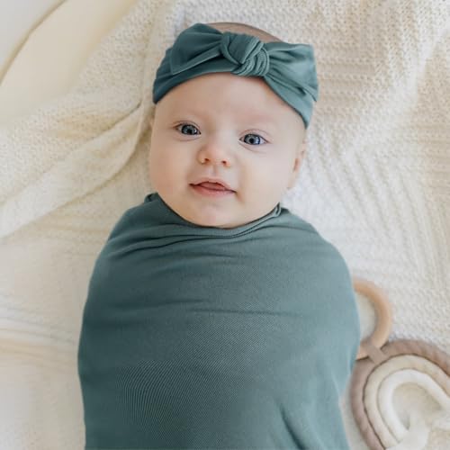 Image of GRSSDER Newborn Swaddle Blanket, Ultra Soft Jersey Receiving Blanket with Matching Headband and Beanie Set 33x44 inch, Stretchy Baby Neutral Swaddle Wrap for Girls and Boys
