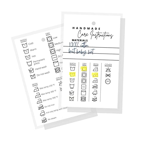 Handmade Material Care Instruction Cards | 30 Pack | 2 X 3" Inches Tags | Handmade Care Cards | Material Care Instructions For Homemade Materials | White And Black Design #TOP2