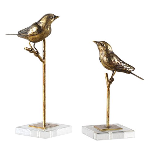 My Swanky Home Gold Bronze Bird On Branch Sculpture Set 2 | Crystal Cottage Brass Iron Statue #TOP27