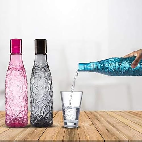 Image of Floraware Food Grade Premium Plastic Fridge Round Water Bottle, Drinking Bottle, 1000ml Pack of 6, Pink
