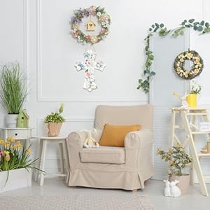 Easter Door Sign Wreath with Religious Cross - Floral Farmhouse Hanging Decor for Front Porch, Outdoor Christian Wooden Welcome Sign, Spring Wall Art Home Decoration Easter Door Sign Wreath with Religious Cross Floral Farmhouse Hanging Decor for Front Porch Outdoor Christian Wooden Welcome Sign Spring Wall Art Home Decoration