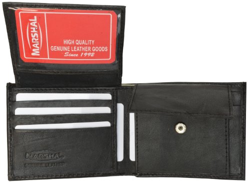 MARSHAL Genuine Lambskin Soft Leather Bifold Credit Card Wallet with Coin Pouch