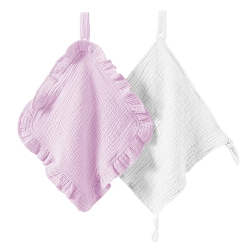 Image of Loveys for Babies, 2 Pack Organic Cotton Muslin with Attachable Snap Closure -Newborn Baby Lovey Security Blankets for Babies Baby Blanket (Purple)