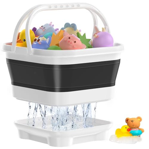Anivia Foldable-Bath-Toy-Storage-Organizer, Bath Toy Holder with Removable Base, Quick-Drain-Drying Bathtub Toy Storage/Basket, Stand Up Bathroom Shower Toys Holder for Kids - Black by Anivia - Used condition - US$22.48