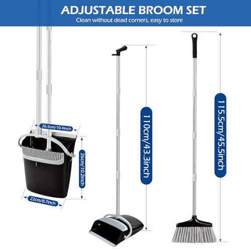 Samlonge Besen und Kehrschaufel Set mit 137cm Langem Griff, Abnehmbares Besen und Schaufel Aufrecht Kehrmaschine und Kehrschaufel Combo für Zuhause Küche Hausreinigung (Schwarz-Weiß)