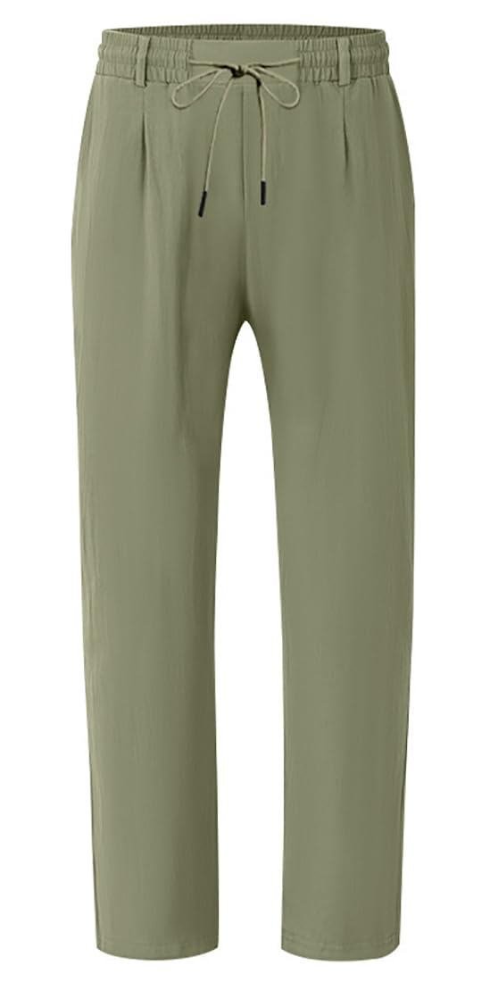 WINKEEY Pantalon Lin Homme Été Léger Pantalon Large Fluide Coupe Ample Taille Élastique Cordon pour Détente Plage Vacances