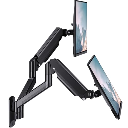 WALI Dual Monitor Wall Mount for 17 to 32 inch Screens, Monitor Wall Mounts for 2 Monitors, Holds up to 22 lbs, Fully Adjustable Gas Spring Monitor Arm,75x75/100x100 VESA Wall Mount (GSWM002), Black