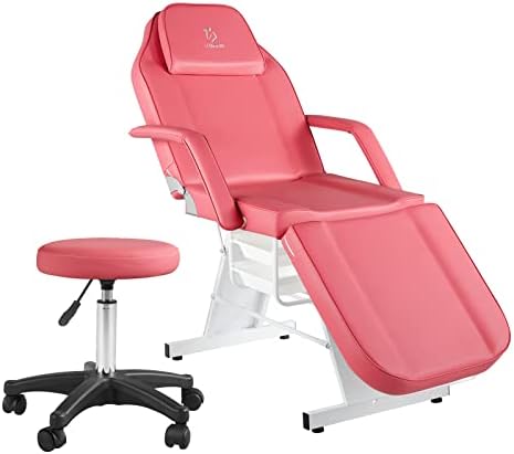 LUXMARS Adjustable Facial Chair Massage Bed Professional Tattoo Chair Facial Tabel Bed Chair with Removable Headrest, Professional Esthetician Bed for Salon Spa Beauty Treatmen Rose Red