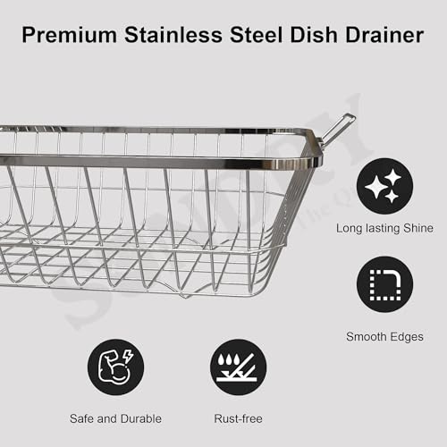 Image of SUNDRY Square-Big Stainless Steel 44cm x 56 cm Utensils Basket Dish Rack with Handle, Kitchen Organiser Stand,Bartan Basket for Kitchen