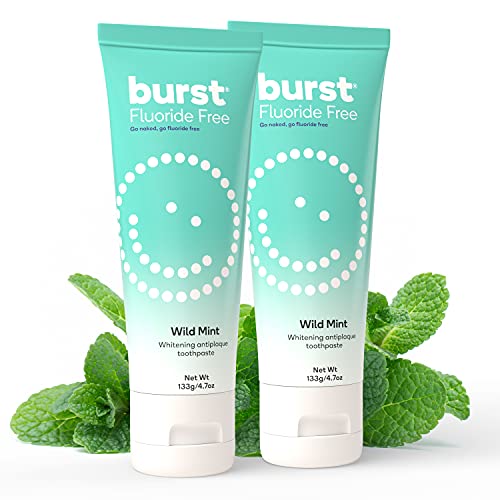 Image of BURST Fluoride Free Whitening Toothpaste for Stain Removal (4.7oz /2 Pack /Wild Mint) | for Sensitive Teeth | with Xylitol | Vegan, Gluten & SLS Free | Wild Mint for Sensitive Teeth | with Xylitol | Vegan, Gluten & SLS Free