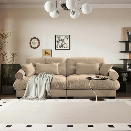 Image of SoarFlash Living Room Velvet Sofa, Loveseat Sofa for Apartment, Storage Sofa with Solid Wood Frame (93.7inch, Brown)