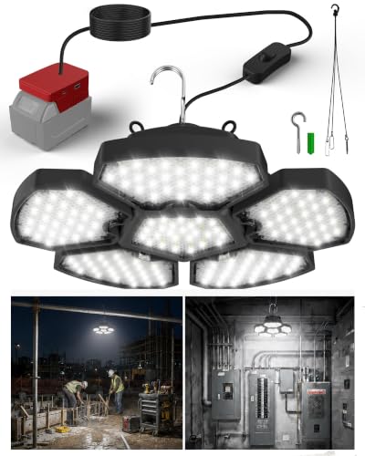 T-SUN LED Work Light Compatible with Milwaukee 18V Battery Hanging Lights | Battery Powered,6000K,Waterproof,with USB & Type-C Charging Port,for Garage,Job Site,Equipment Overhaul,Night Camping,Home