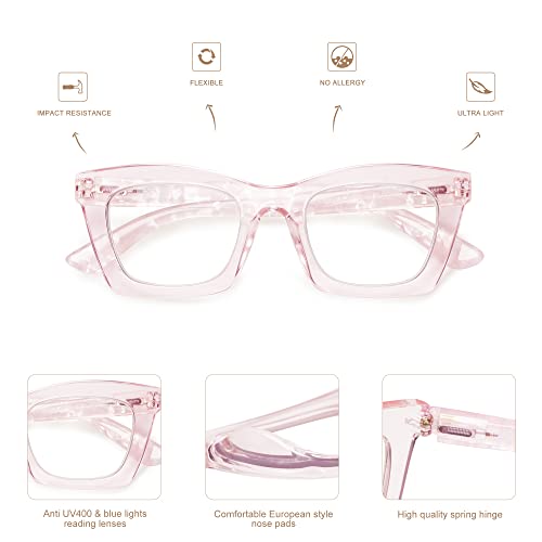 Amomoma 3 Pack Trendy Oversized Blue Light Stylish Readers For Women,Retro Square Cute Sturdy Computer Womens Reading Glasses Am6042 Brown+Green+Pink 2.0 #TOP3