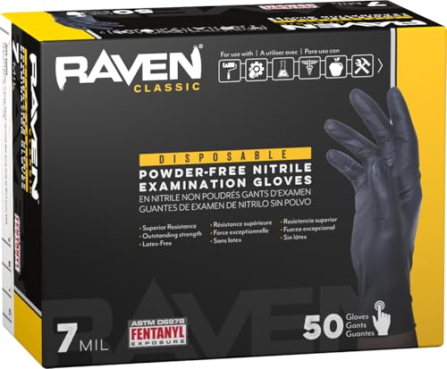 Image of Raven Powder Free Nitrile Disposable Gloves | 7 Mil | Latex Free, Chemical + Puncture Resistant, Single Use |