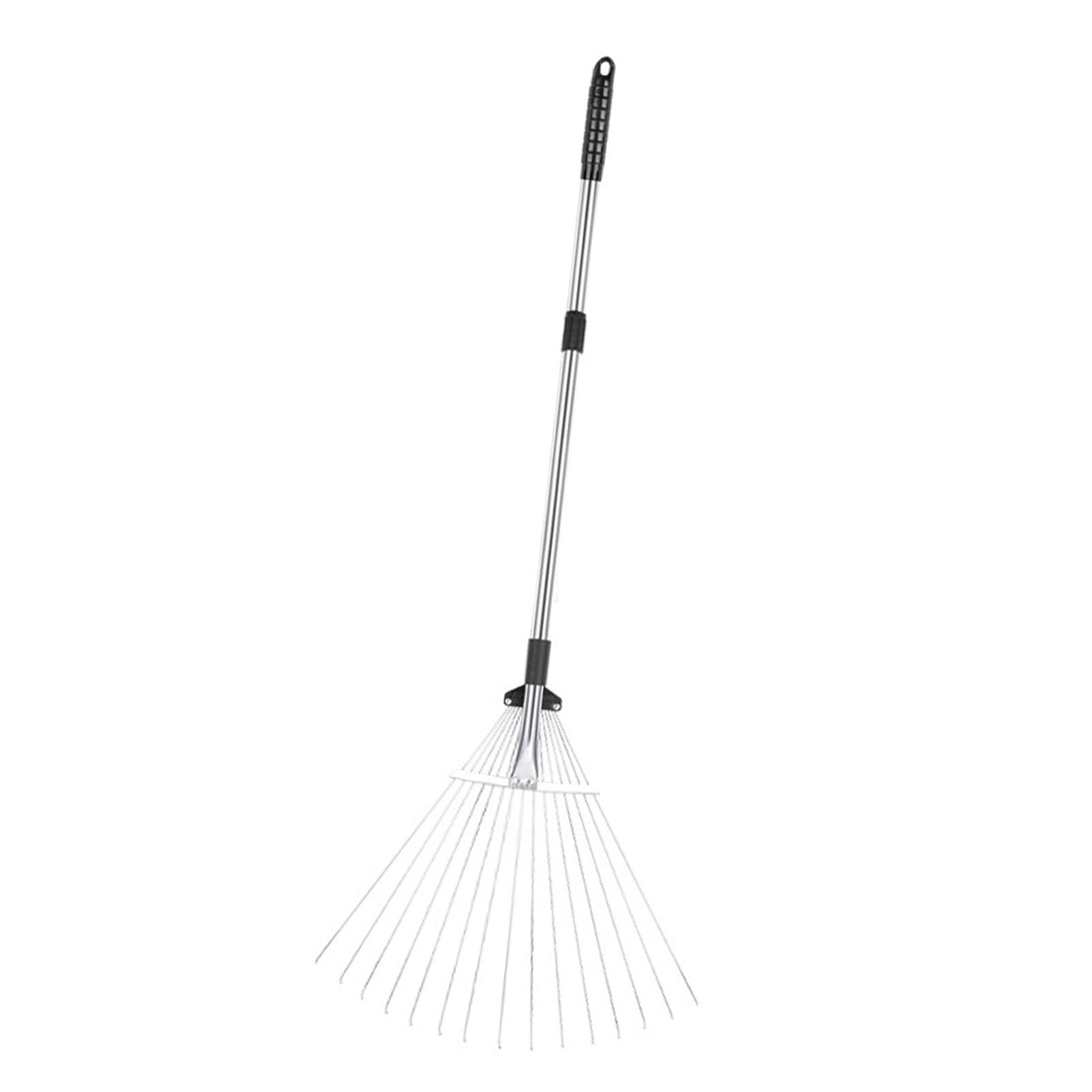 Grabie do Liści Ogrodowych, Przenośne Grabie do Liści ze Stopu Aluminium, Solidna Konstrukcja do Użytku na Zewnątrz (15 zębów 81-160 cm długość 18,5-55,5 cm)