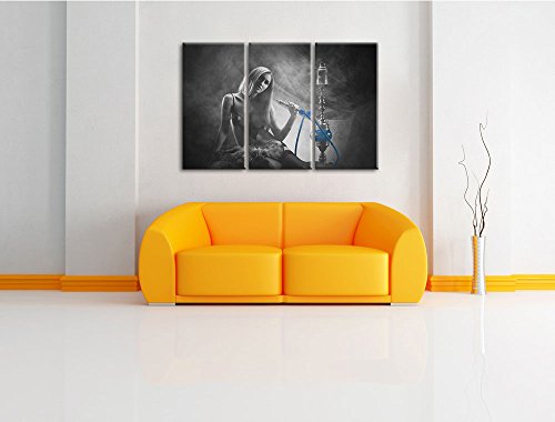 Frau neben Shisha schwarz/weiß auf 3-Teiler Leinwandbild 120x80 Bild auf Leinwand, XXL riesige Bilder fertig gerahmt mit… – Bild 3