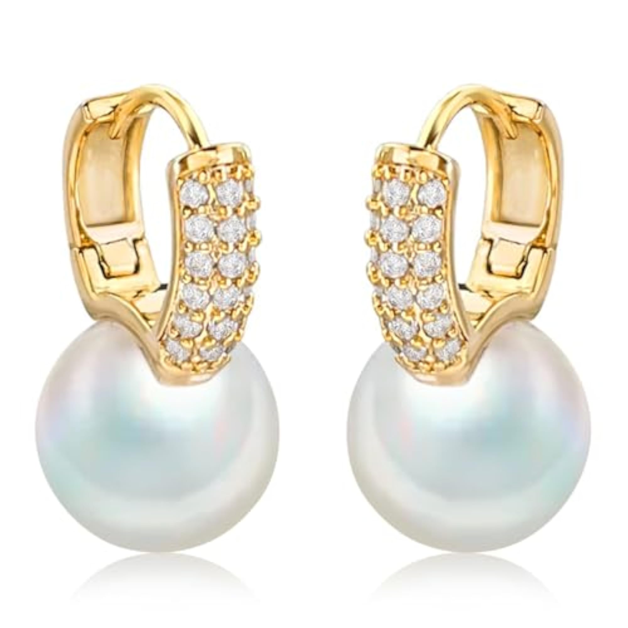 Gold Plated Cubic Zirconia Pearl Studded Hoop Earrings