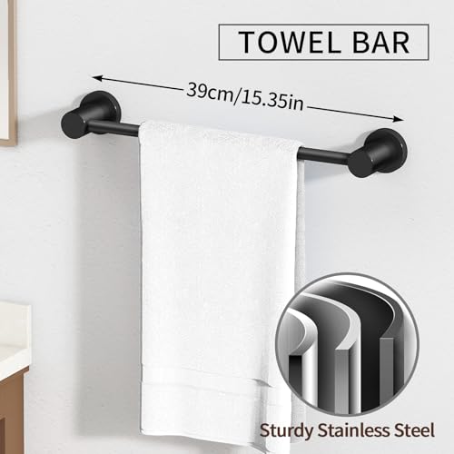 STWWO 4-Pieces Bathroom Hardware Set Black, Stainless Steel 16 Inch Towel Bar Set, Towel R - image 2