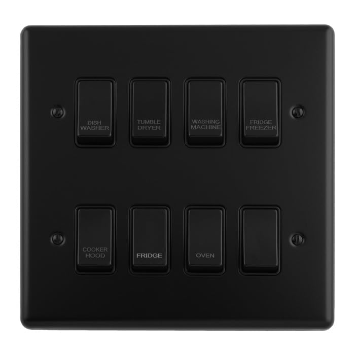 Kooples Hardware Enhance Decorative 8 Gang Grid Plate Stylish Durable Modular Faceplate for UK Electrical Systems (Matt Black)