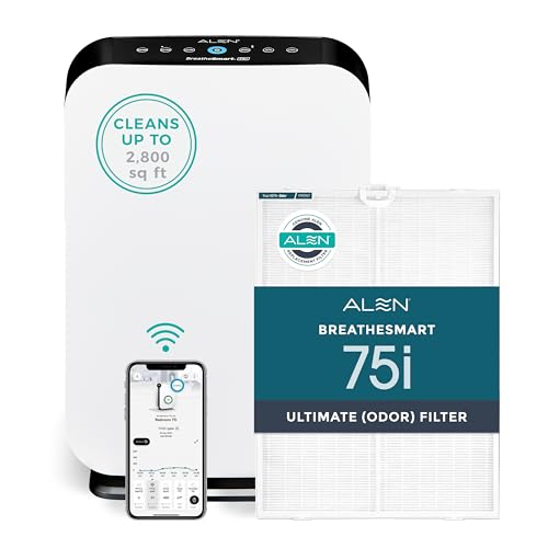 Alen Air Purifier BreatheSmart 75i HEPA with Odor Filter for Large Rooms up to 2800 Sq. Ft. - Perfect for Living Room & Kitchen - Captures Dust + Pet Dander & Household Odors - White