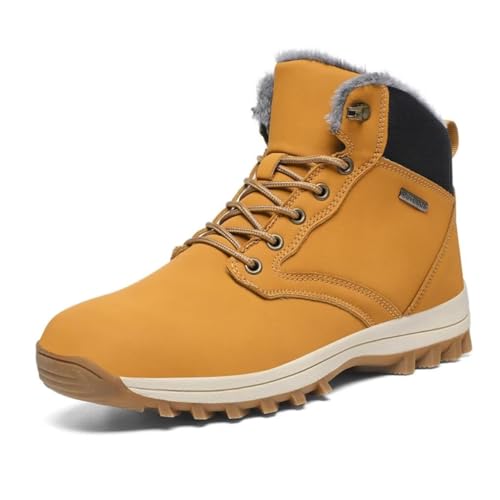 Jakcuz Men Snow Boots Suede Leather Insulated Warm Fur Lined Outdoor Hiking Shoes Winter Boot