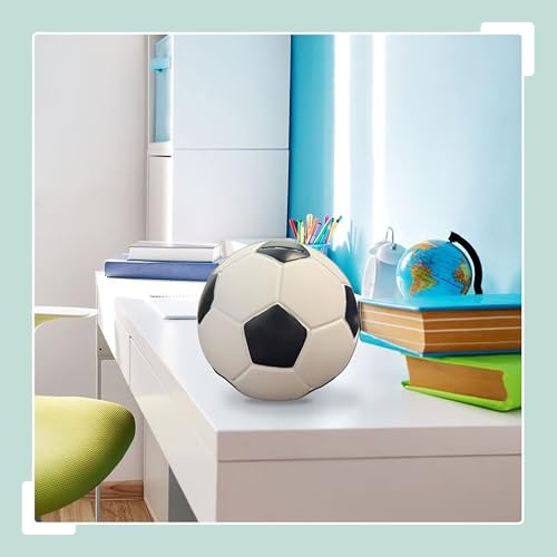 Tirelire ballon de foot en noir et blanc objet déco solide diamètre 15cm
