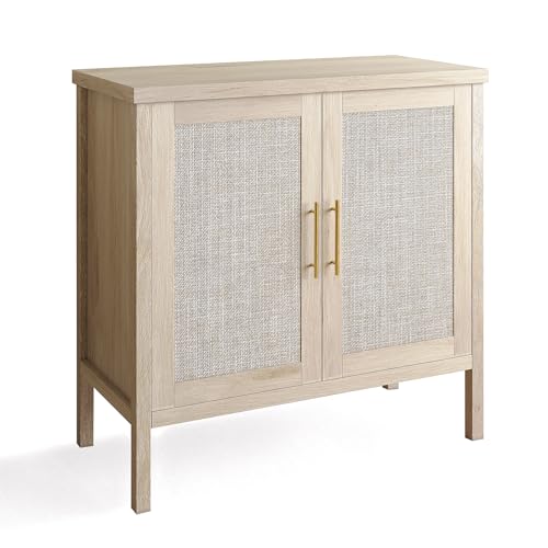 VOWNER Buffet en Rotin, Meuble de Rangement, Buffet avec Portes Décorées en Rotin, Meuble pour Couloir, Entrée, Salon, Couleur Bois