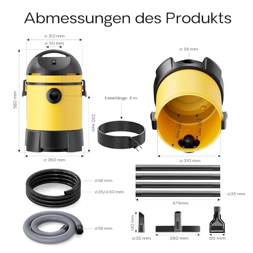 Schlammsauger Wiltec Teichsauger 1400 W mit 30 L Füllmenge und 2 Schläuchen