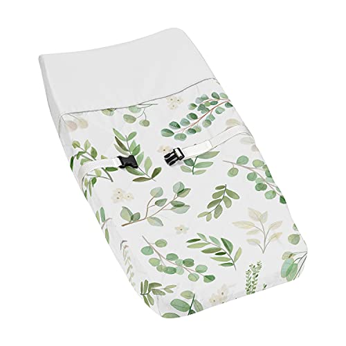 Image of Sweet Jojo Designs Floral Leaf Girl Baby Nursery Changing Pad Cover - Green and White Boho Watercolor Botanical Woodland Tropical Garden