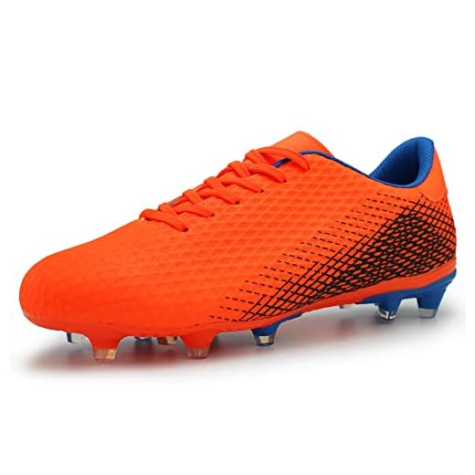 Hawkwell Men's Athletic Soccer Shoes Big Kids Youth Outdoor Training Firm Ground Soccer Cleats, Orange PU, 7 M US
