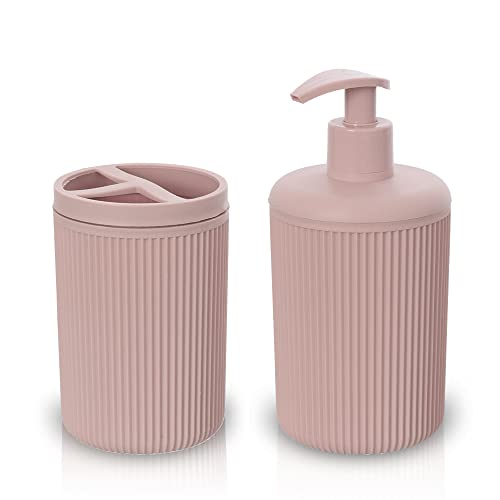 Inbagno Set Accessori Bagno 2 Pezzi Colorati Rosa, Dispenser e portaspazzolini, in Resina, Linea...