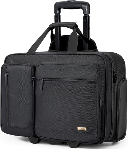 LASUK Rolling Laptop Bag, Wheeled Briefcase 17.3 inch Rolling Briefcase, Overnight Roller Bag, Repellent Travel Roller Underseat Bag