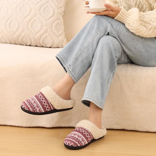 Image of Evshine Warm Knit House Slippers for Women Comfy Wool-Like Lined Chenille Slippers with Memory Foam and Indoor Outdoor Soles