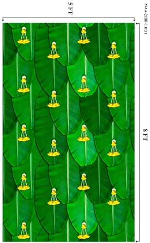 Image of VINAYAKA MART varalakshmi vratham Backdrop| Banana Leaf Curtain backdrops Decorations with Small Yellow Flower 8 X 5 Feet | Banana Leaf Decoration | Pooja Background Decoration Cloth