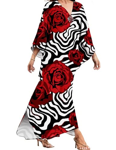 Image of MAKABO Kaftan Dresses for Women, V Neck Moo Moos Colorful Print Cover Ups Caftan Beach Dresses for Swimwear