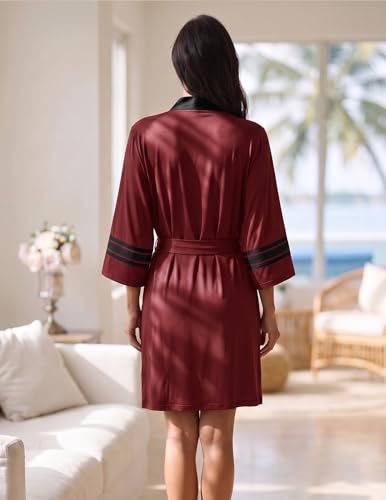 Image of Ekouaer Womens Robe Lightweight 3 /4 Sleeve Bathrobe Soft Short Knit Sleepwear with Pockets