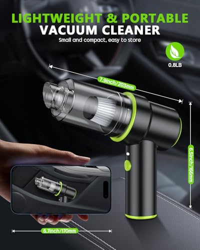 Image of KMM Handheld Car Vacuum Portable Cordless 12000PA, 2 in 1 Handheld Vacuum Cleaner and Air Duster with Multi-Nozzles and LED Light, Mini Hand Held Vacuum Rechargeable for Home, Car, Office, Pet Hair