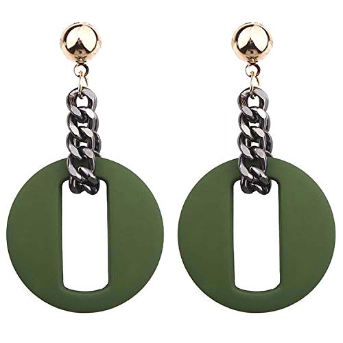Presock Pendientes Mujer,Aretes NEW High-Grade Fashion Resin Chain Drop Earrings For Women Jewelry Brand Geometric Alloy Dangle Earrings Wholesale circular green