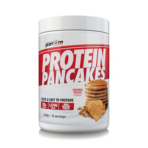 Per4m Protein Pancakes | High Protein Powder with 20g Protein and Low in Sugar | Quick and Easy to Prepare | High Protein Breakfast | 16 Servings (1.2kg Caramel Biscuit)