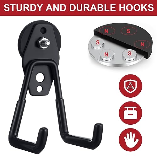 Image of Landhoow 6 Pcs Large Magnetic Hooks Heavy Duty Garage Magnet Hooks Strong Storage Utility Magnetic Hangers with Anti Slip Rubber Coating for Indoor and Outdoor Hanging (Black)