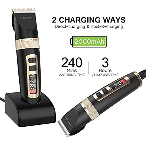 ETEREAUTY Hair Clippers for Men, Cordless Hair Trimmer, Rechargeable Beard Trimmer - with Titanium Ceramic Blade, LED Display, 3 Adjustable Speeds Beard Trimmers - Thumbnail 7