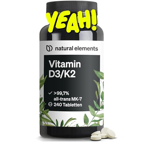 natural elements Vitamin D3 + K2 – > 99,7{788018c9e96b2b7f87d25fdeb4ba66600628947a1207203ed1abbbef41b9d698} all-trans MK-7 & 2000 IE Vitamin D3 – 240 Tabletten – hochdosiert, optimal bioverfügbar – ohne unnötige Zusätze – in Deutschland produziert natural elements Vitamin D3 + K2 – > 99,7{788018c9e96b2b7f87d25fdeb4ba66600628947a1207203ed1abbbef41b9d698} all-trans MK-7 & 2000 IE Vitamin D3 – 240 Tabletten – hochdosiert, optimal bioverfügbar – ohne unnötige Zusätze – in Deutschland produziert