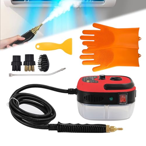 Kawlity 2500W 110V High-temperature High-pressure Steam Cleaner Handheld with 3 Brush Heads + Gloves + Scraper For Home Kitchen, Bathroom, Tile, Table, Doll (Red)